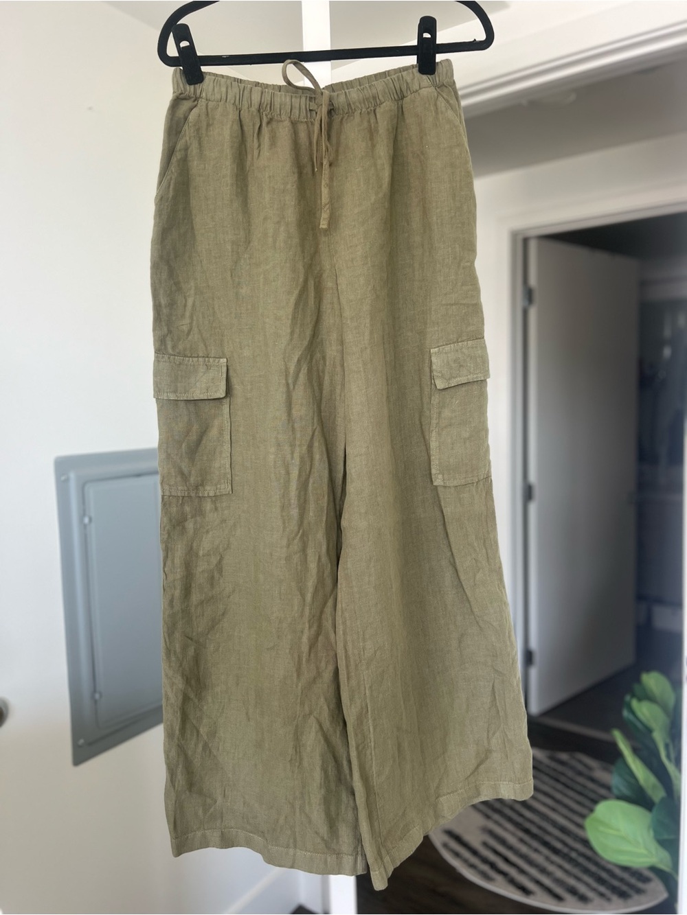 Caslon Cargo-Style Linen Drawstring Pants Khaki/Green Size S/M